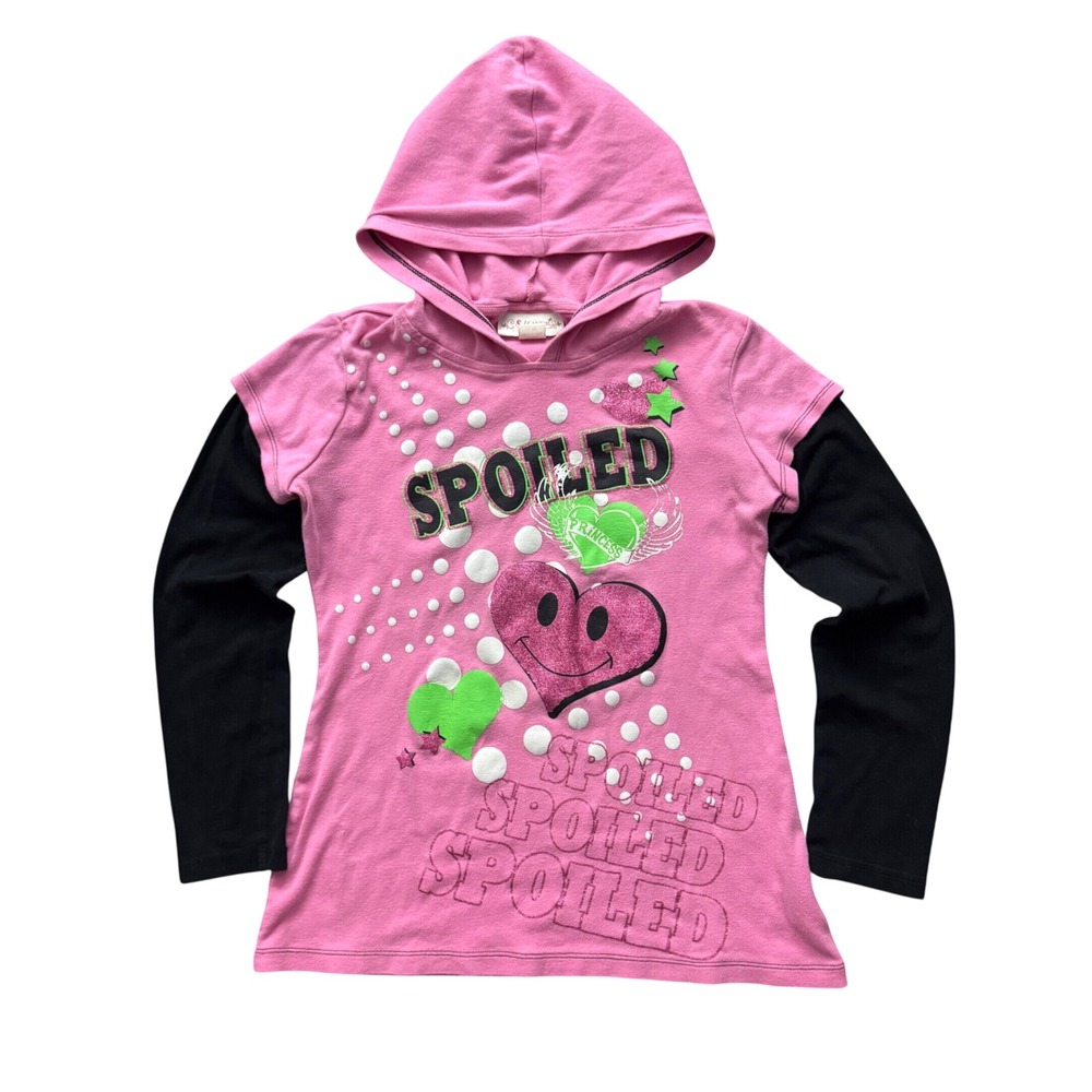 Y2K Spoiled Princess Layered Fitted Hoodie Top Self Esteem Baby Tee Girls L